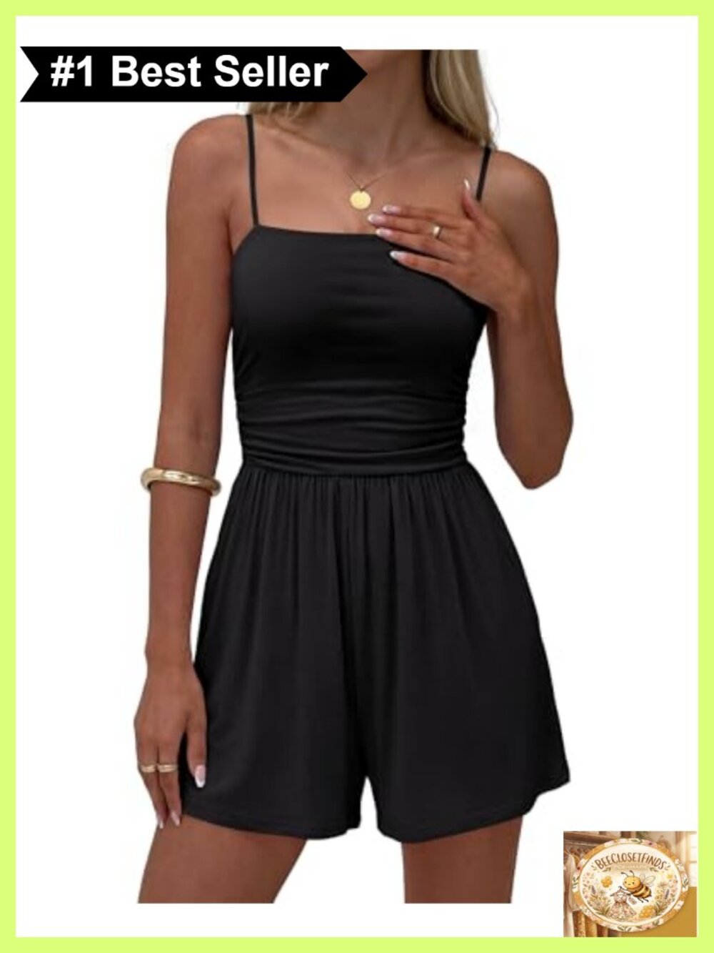 Spaghetti Strap Romper Adjustable Straps Wide Leg Pockets Sleeveless
